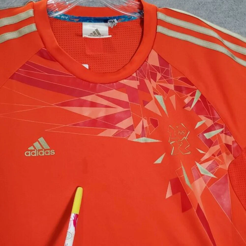 Adidas Men Activewear Shirt Large Orange Soccer Jersey London‎ 2012 Olympic READ